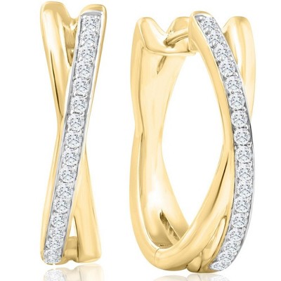 Pompeii3 1/2Ct Diamond Hoops Yellow Gold 10grams Lab Created 1" Tall Women's Earrings