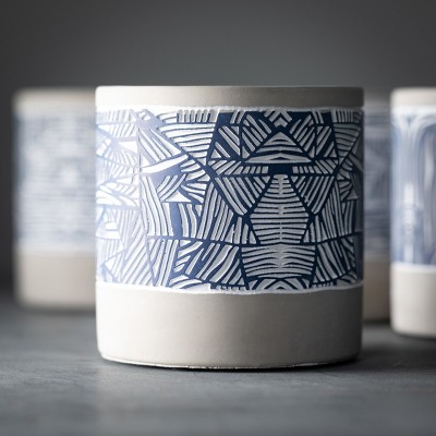 10.5" Gray and Blue Abstract Cement Planter Set