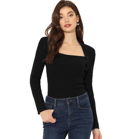 Poplin Sleeve Square Neck Top Black