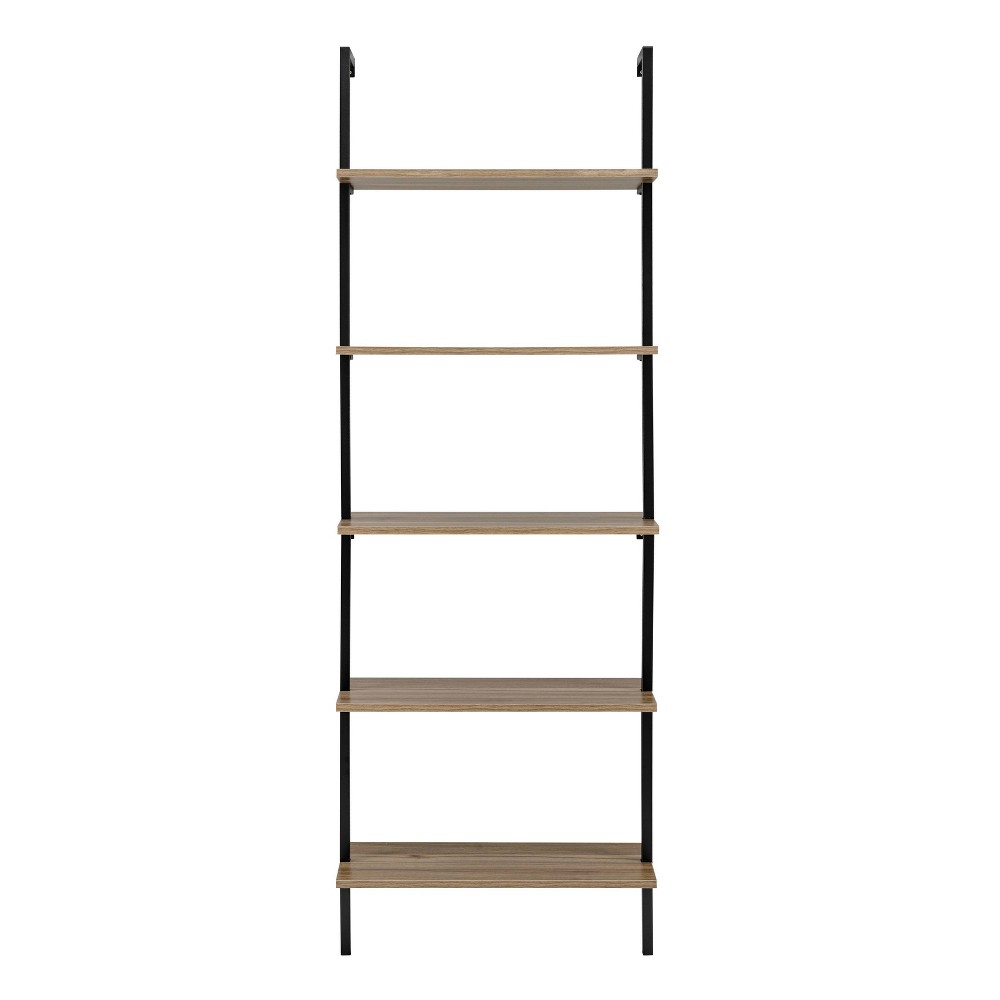 Photos - Wall Shelf 68.5" Everett 5 Tier Open Display Wall Mount Ladder Shelf Black/Light Waln
