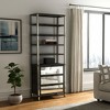 HomeRoots 32" Dark Brown Solid Wood and Mirrored Glass Four Tier Bookcase with Three Drawers - 2 of 4