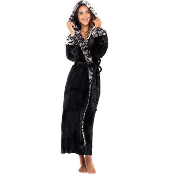 Women's Faux Fur Feather Hooded Robe, Soft Plush Fleece Bathrobe with Hood