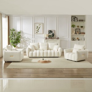 3-Seater Teddy Sofa with Wooden Frame & 5 Cushions - Perfect for Modern Living Rooms - 1 of 4