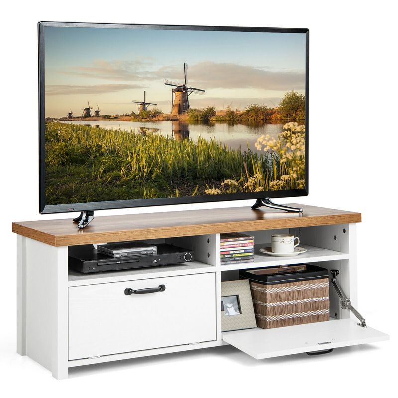 Tangkula Modern TV Stand Media Entertainment Center Console w/ 2 Cabinets & Open Shelves, 1 of 10