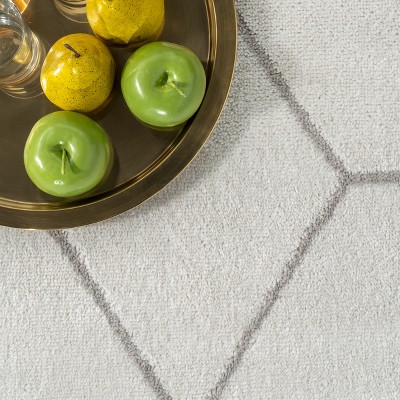 Beige Geometric Honeycomb 9' x 12' Synthetic Area Rug