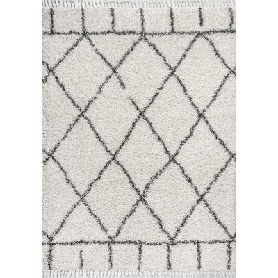 8' x 10' Grey and Ivory Trellis Shag Rug