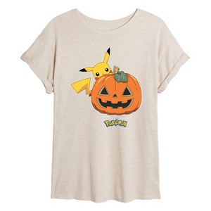 Women's - Pokémon - Pikachu Pumpkin Oversized Graphic T-Shirt - 1 of 4