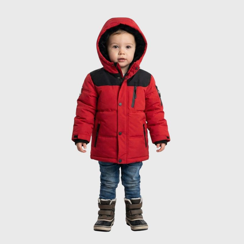 Canada Weather Gear Toddler Boys' Puffer Jacket - Insulated Winter Nylon with Faux Fur Lining - Outerwear Ski Jackets for Toddlers, Red, 4