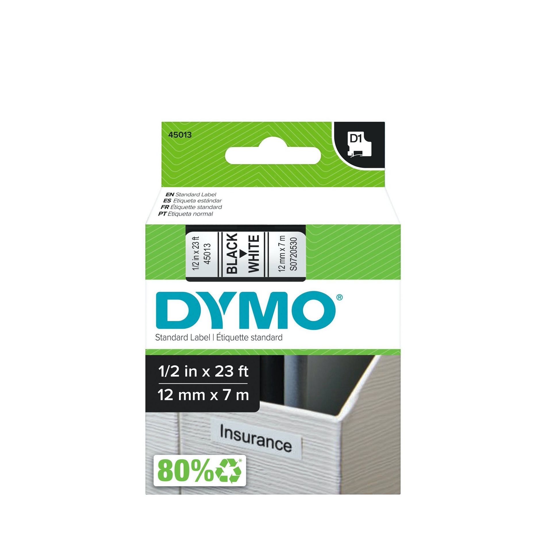 DYMO D1 Standard Labels for Label Manager: Black Ink, Label Maker Tape Cartridge, 1 Count, 0.06 lbs
