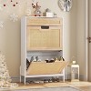 Freestanding Rattan Shoe Cabinet with Flip Drawers & Drawer, Farmhouse Shoe Rack Organizer for Entryway - 3 of 4