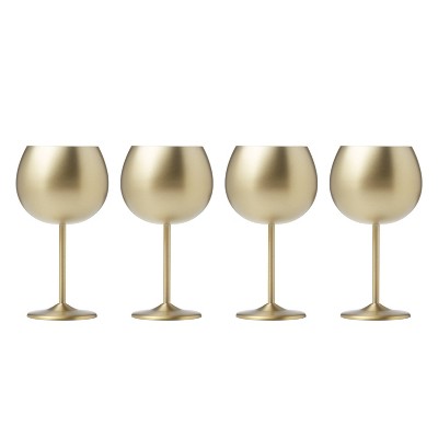 Set of 4 Brushed Gold Stainless Steel Wine Goblets