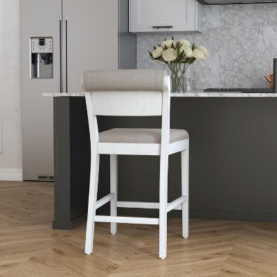 Clarion 40" White Wood and Upholstered Counter Stool