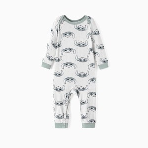 Disney Stitch Baby Boy Bamboo Character Allover Print Jumpsuit Romper - 1 of 4
