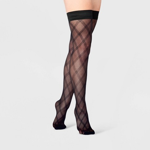 Women's Vertical Pattern Sheer Thigh Highs With Lace Trim - A New