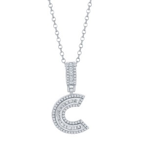 Bella Silver Sterling Silver 'C' Baguette CZ Initial 18" Pendant Necklace  - Silver - 1 of 2