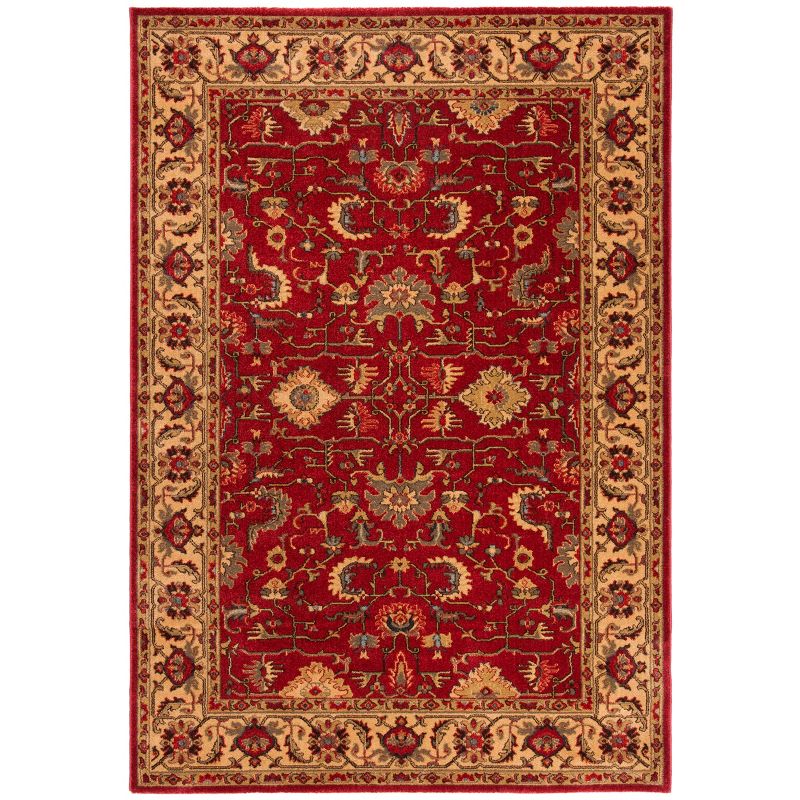 Red and Beige Round Synthetic Stain-Resistant Area Rug
