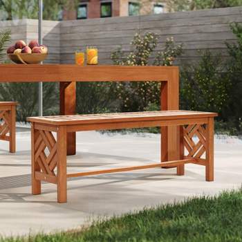 LuxenHome Carmel Solid Wood Outdoor Backless Dining Bench