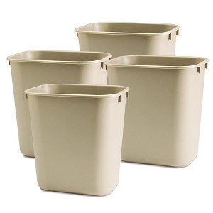 Rubbermaid Deskside Wastebasket, Plastic Trash Can, 3.5 Gallon, Beige, 4 Pack - 1 of 3