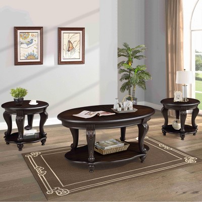 VYNXARIA 42in oval wood coffee table for Living Room, 2-Tier Solid Wood Cocktail Table with Open Storage Shelf