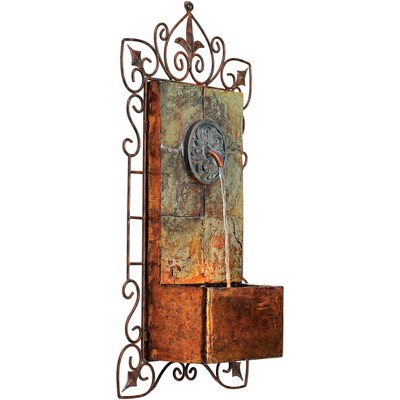 Ibizi Rustic Slate and Iron Wall Fountain with LED Light