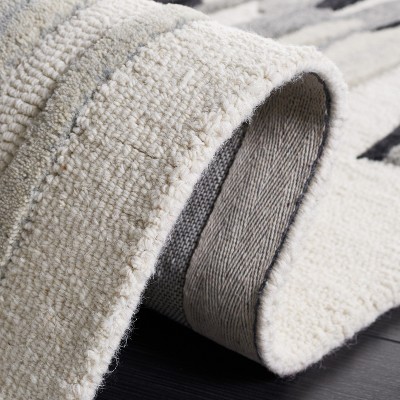 Ivory and Black Hand-Tufted Wool Square Area Rug