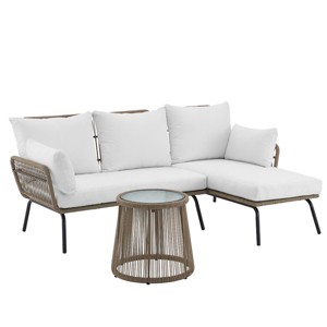 Barton 3-Pieces Outdoor Patio Sectional Set Wicker Sectional Sofa Conversation Set, Cream/Beige - 1 of 4
