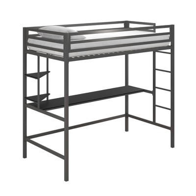 Twin Maxwell Metal Loft Bed with Desk & Shelves Gray/Black - Novogratz