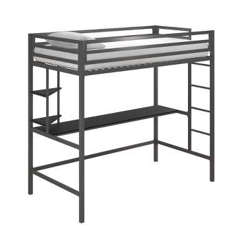 Twin Maxwell Metal Kids' Loft Bed with Desk & Shelves Gray/Black - Novogratz