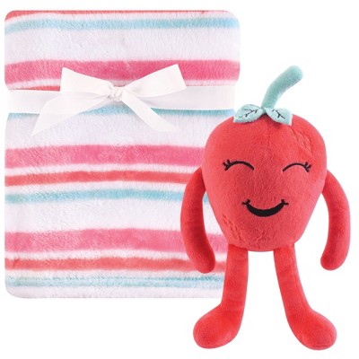Hudson Baby Infant Girl Plush Blanket with Toy, Strawberry, One Size