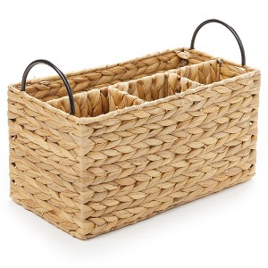 Americanflat Water Hyacinth Basket with Handles - Multipurpose Storage Organizer - 1 Large and 3 Small Compartments - 1 of 4