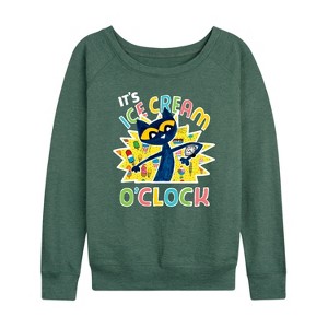 Women's - Pete the Cat - Icecream Oclock Lightweight French Terry Wide Neck Long Sleeve Shirt - 1 of 4
