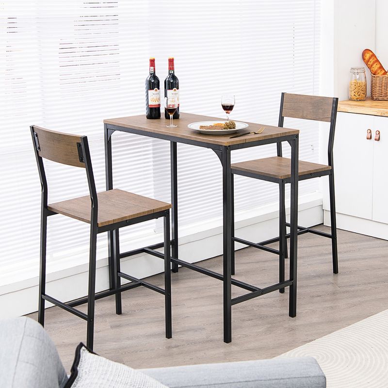 Costway 3PCS Bar Table Set Industrial Counter Height Dining Table Set w/2 Stools, 5 of 11