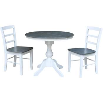 International Concepts International Concepts  36 inches  Round Extension Dining Table with 2 Madrid Ladderback Chairs - 3 Piece Dining Set