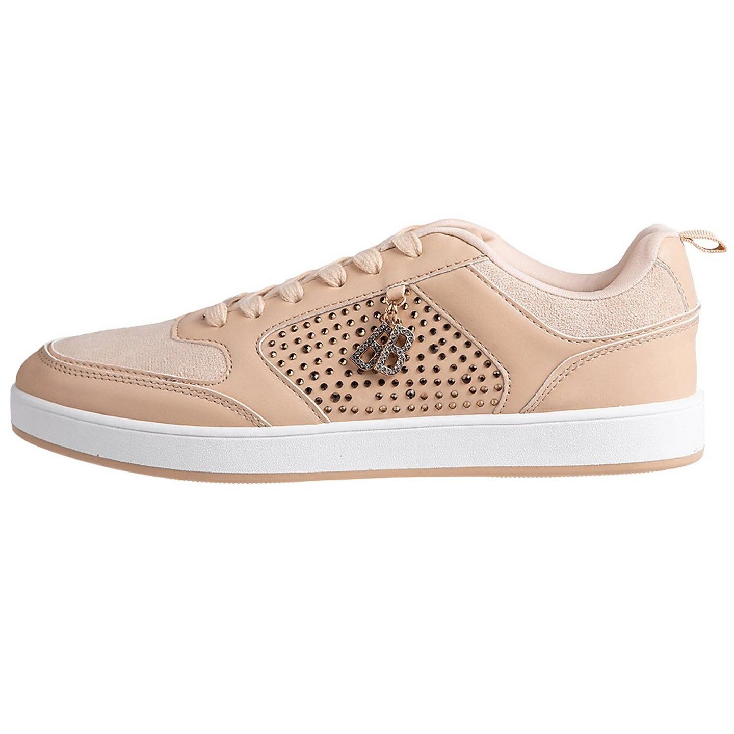 Женские кроссовки Bebe Casual Lace-Up Shoes - Fashion Sneakers with Embellished Upper and Logo Dangle Charm, Nude — фото 3