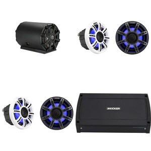 Kicker Pontoon - Tritoon Boat Premium Audio Upgrade, (4) 6.5" LED Marine Speakers, 10" Subwoofer tube & KXMA 5Ch. Marine Amplifier Bundle - 1 of 4