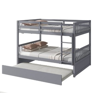 VASIP Full Over Full Rubber Wood Bunk Bed with Trundle, Ladder and Guardrails, Convertible to 2 Full Size Beds, with Twin Size Trundle ,Grey - 1 of 4