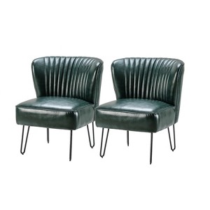 Set of 2 Eustacio Mid-back Tufted Faux Leather Accent Side Chair with Metal Base | Karat Home - 1 of 4