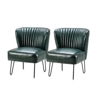 Set of 2 Eustacio Mid-back Tufted Faux Leather Accent Side Chair with Metal Base | Karat Home