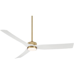 Casa Vieja 60" Montage Modern Indoor Outdoor Ceiling Fan 3 Blade LED Light Remote Control Soft Brass Finish White Blades Bedroom Patio Damp Rated - 1 of 4