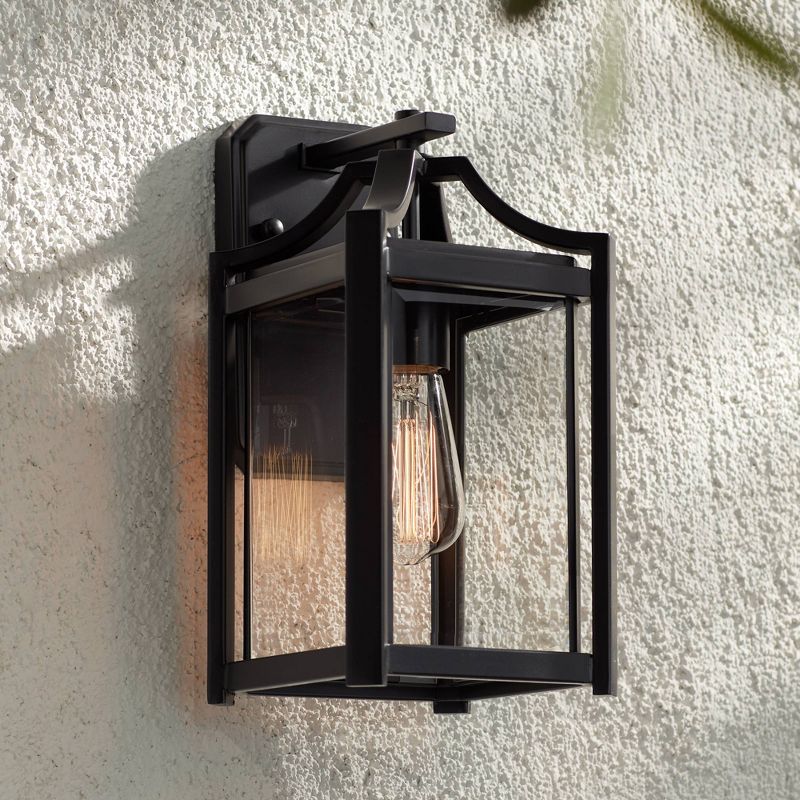 Franklin Iron Works Rockford Rustic Farmhouse Outdoor Wall Light Fixture Black 12 1/2" Clear Beveled Glass for Post Exterior Barn Deck House Porch, 2 of 9