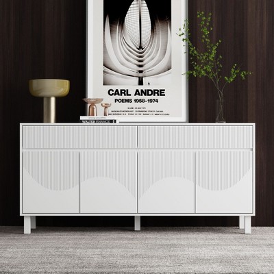 Famapy White 63" Wide 4-Doors Sideboard Buffet With 2 Drawers Modern Storage Cabinet