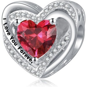 Sterling Silver Heart Birthstone Charms - Customizable Beads for Bracelets & Necklaces, Gift for Women - 1 of 4