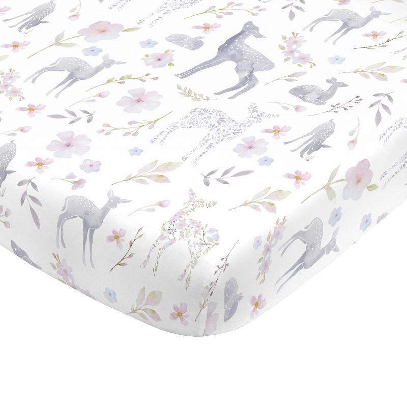 NoJo Super Soft Floral Deer Nursery Mini Crib Fitted Sheet, 1 of 4