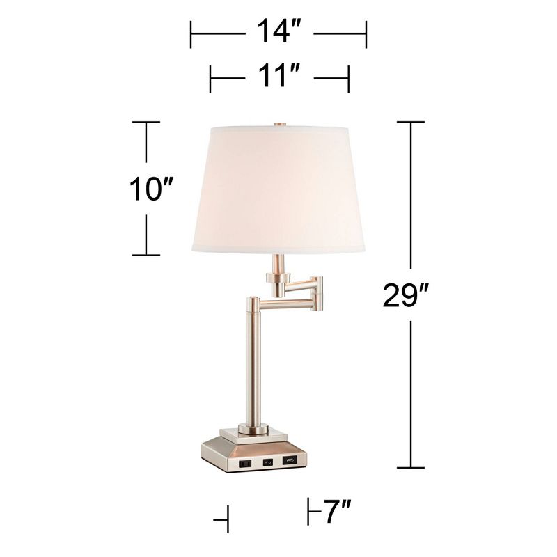 360 Lighting Camber Modern Desk Table Lamp 29" Tall Brushed Steel with USB and AC Power Outlet in Base Swing Arm Linen Shade for Bedroom Living Room, 4 of 10
