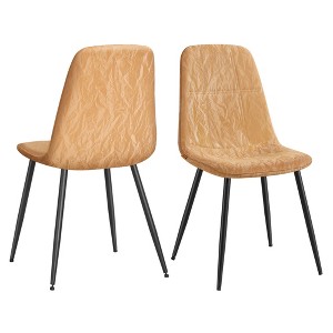 Set of 2 Dining Chairs, Metal Frame with Adjustable Feet, Glacier-Textured Synthetic Leather Upholstery, Easy to Clean, Caramel Brown - 1 of 4