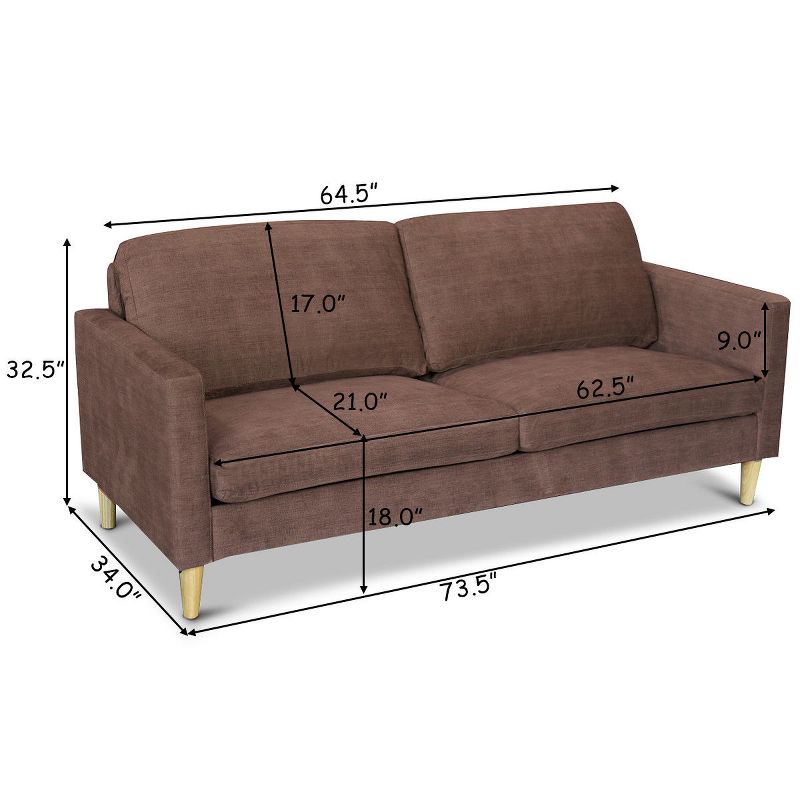 Costway Modern Fabric Couch Sofa Love Seat Upholstered Bed Lounge Sleeper 2-Seater Brown, 2 of 11
