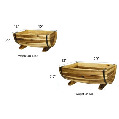 Rustic Acacia Wood Half-Barrel Planters with Metal Bands, Set of 2