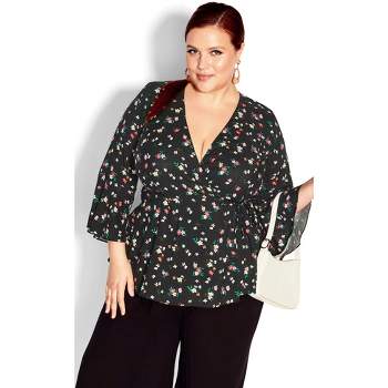CITY CHIC | Women's Plus Size Holiday Print Top - black - 24W