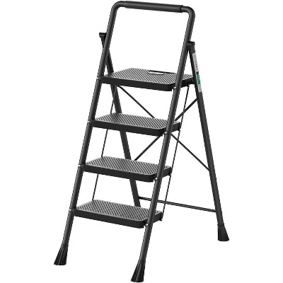 Ladder stool with 4-level anti-skid pedal,lightweight, portable folding ladder with handle,multi-purpose steel ladder