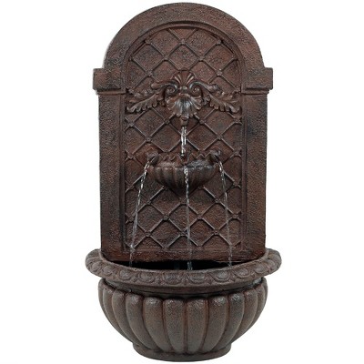 Sunnydaze 28"H Solar-Powered Polystone Venetian Outdoor Wall-Mount Water Fountain, Iron Finish
